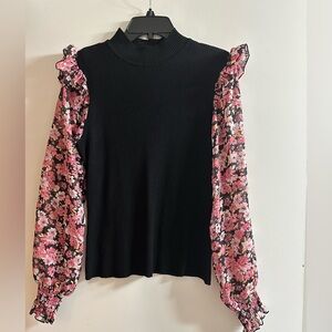 Black Top with Pink Floral Sleeves